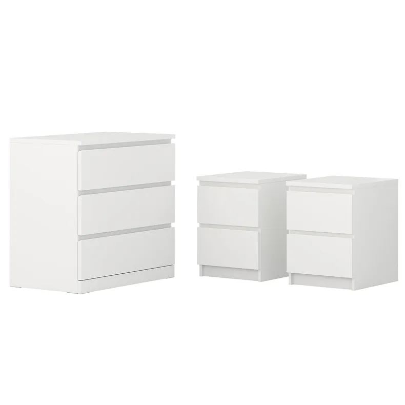 IKEA MALM МАЛЬМ, комплект мебели д / спальни, 3 предм., белый 494.834.12 фото №1