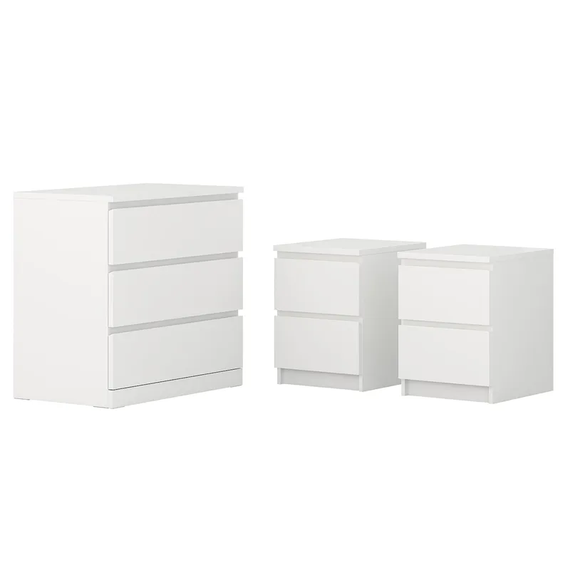 IKEA MALM МАЛЬМ, меблі для спальні, комплект із 3 предметаетів, білий фото №1