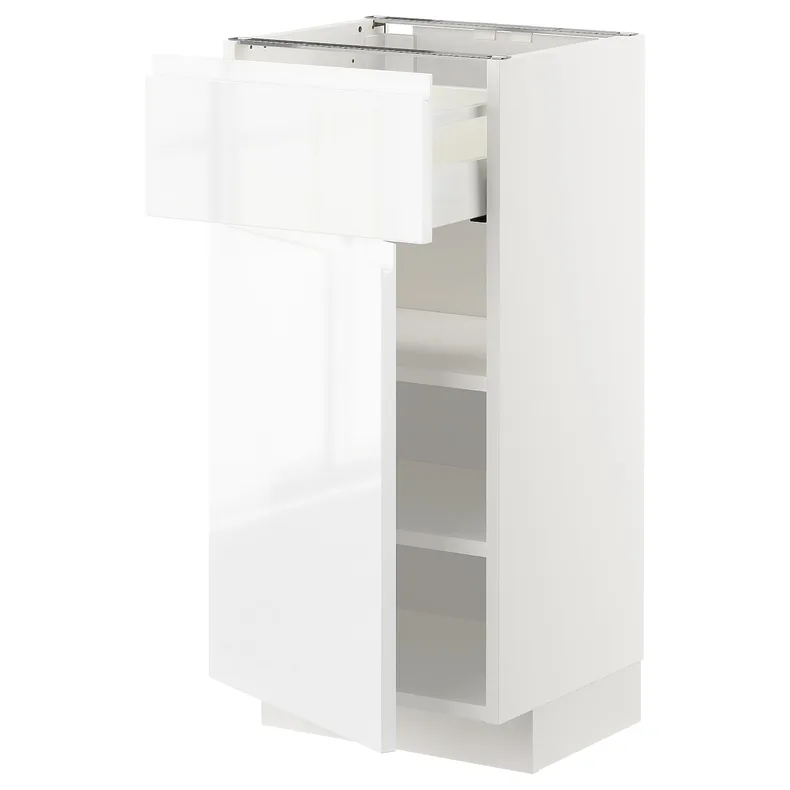 IKEA METOD МЕТОД / MAXIMERA МАКСИМЕРА, напольный шкаф с ящиком / дверцей, белый / Воксторп глянцевый / белый, 40x37 см 894.579.01 фото №1