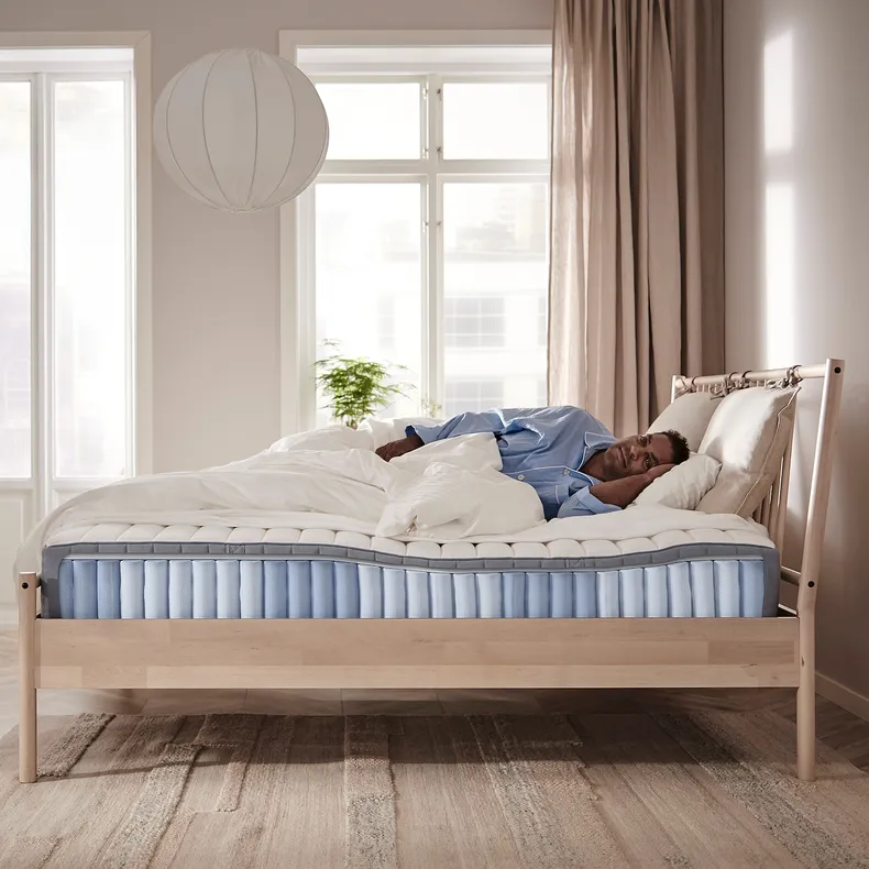 IKEA MALM МАЛЬМ, каркас ліжка з матрацом, Шпон з мореного дуба / Валевог середньої твердості, 180x200 см 395.441.33 фото №14