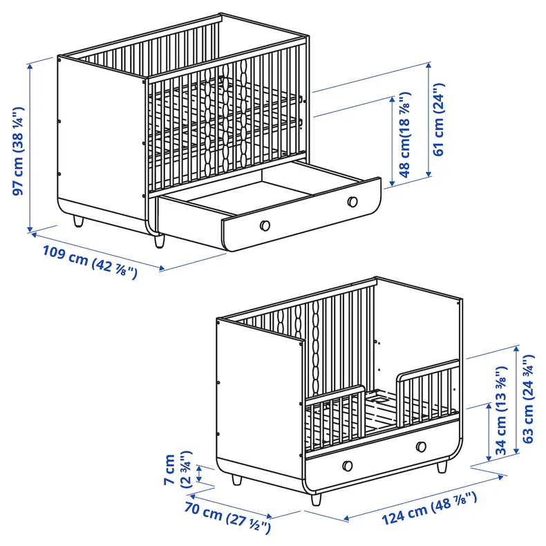 IKEA MYLLRA, кроватка с ящиком, бежевый, 60x120 см 405.970.45 фото №2