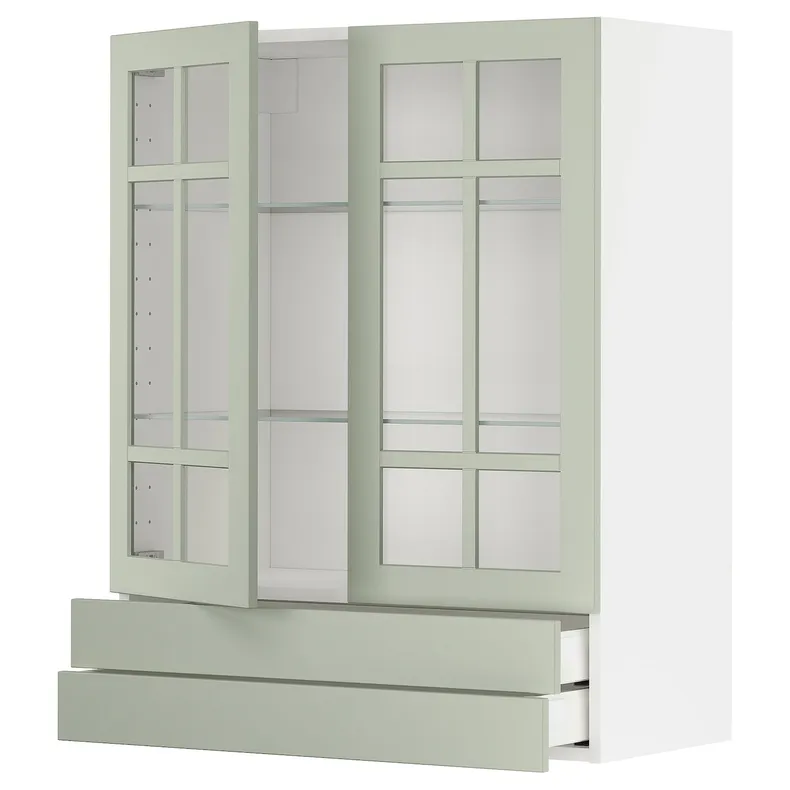 IKEA METOD МЕТОД / MAXIMERA МАКСИМЕРА, навесной шкаф / 2 стекл двери / 2 ящика, белый / светло-зеленый, 80x100 см 794.862.06 фото №1