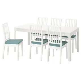 IKEA EKEDALEN ЭКЕДАЛЕН / EKEDALEN ЭКЕДАЛЕН, стол и 6 стульев, белый/Хакебо светло-бирюзовый, 180/240 см 794.294.28 фото