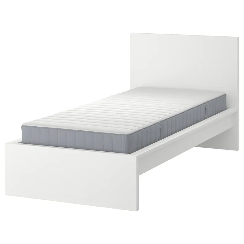 IKEA MALM МАЛЬМ, каркас кровати с матрасом, белый / Валевог средней жесткости, 120x200 см 095.446.67 фото №1