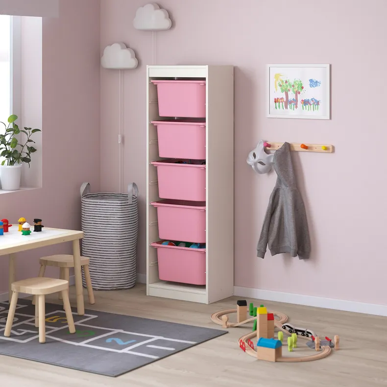 IKEA TROFAST ТРУФАСТ, комбінація для зберіган +контейнери, білий/рожевий, 46x30x145 см 095.332.11 фото №2