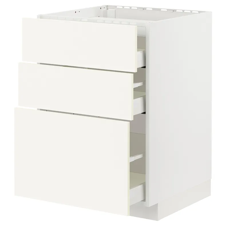 IKEA METOD МЕТОД / MAXIMERA МАКСИМЕРА, шкаф д / варочной панели / 3фасада / 3ящ, белый / Вальстена белый, 60x60 см 195.072.02 фото №1