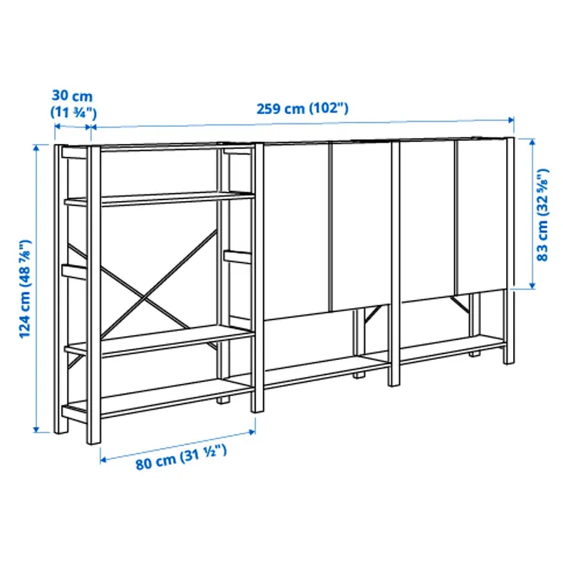 IKEA IVAR ІВАР, 3 секції / полиці / шафа, сосна, 259x30x124 см 294.039.49 фото №5