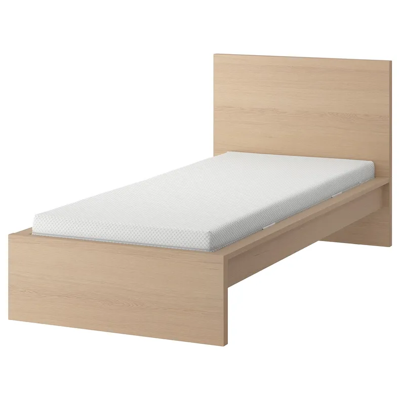 IKEA MALM МАЛЬМ, каркас ліжка з матрацом, шпон дуба білого мореного / Ебигда середньої твердості, 90x200 см 795.440.27 фото №1