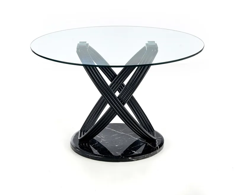 Кухонний стіл HALMAR OPTICO 122x122 см, стільниця - прозора, ніжки - чорні фото №1