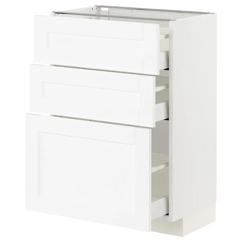 IKEA METOD МЕТОД / MAXIMERA МАКСИМЕРА, напольный шкаф с 3 ящиками, белый Энкёпинг / белая имитация дерева, 60x37 см 994.734.44 фото №1