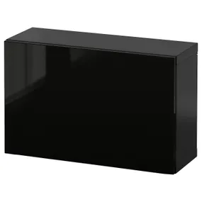 IKEA BESTÅ БЕСТО, настінна комбінація шаф, чорний / коричневий / Selsviken глянцевий / чорний, 60x22x38 см 294.292.75 фото