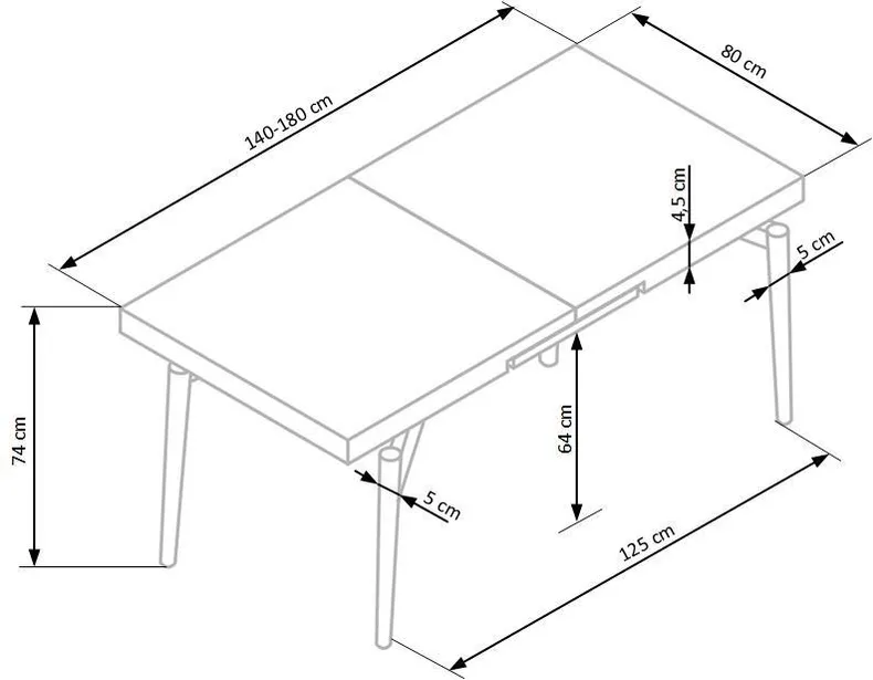 Кухонный стол раскладной HALMAR CAMBELL 140-180x80 см, столешница - дуб натуральный, ножки - черные фото №13