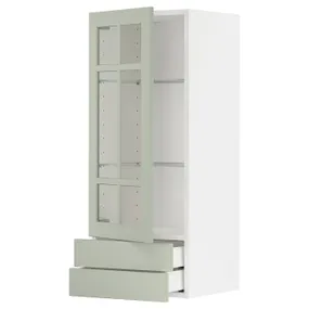 IKEA METOD МЕТОД / MAXIMERA МАКСІМЕРА, навісна шафазі скляними двер / 2 шухл, білий / Стенсунд світло-зелений, 40x100 см 694.864.24 фото