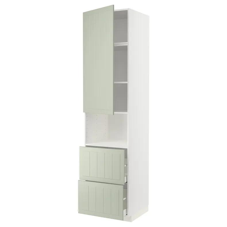 IKEA METOD МЕТОД / MAXIMERA МАКСИМЕРА, высокий шкаф д / СВЧ / дверца / 2ящика, белый / светло-зеленый, 60x60x240 см 594.865.61 фото №1