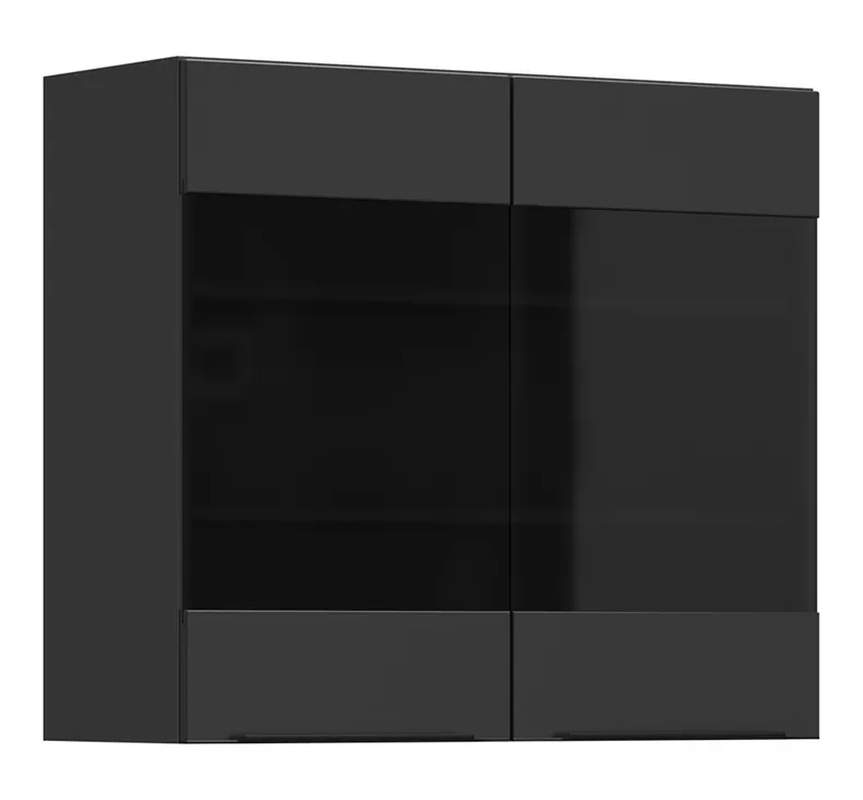 BRW Верхня кухонна шафа Sole L6 80 см з вітриною чорний матовий, чорний/чорний матовий FM_G_80/72_LV/PV-CA/CAM фото №2