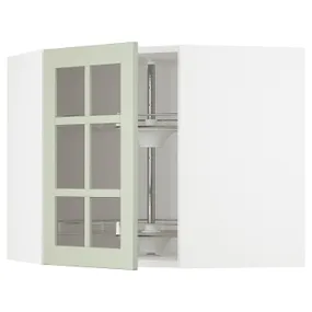 IKEA METOD МЕТОД, углов навесн шкаф с врщ скц / сткл дв, белый / светло-зеленый, 68x60 см 794.861.88 фото