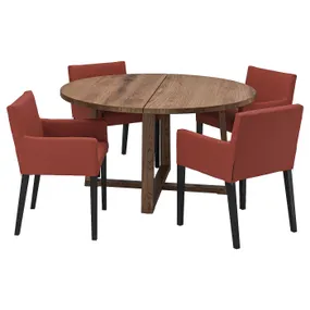 IKEA MÖRBYLÅNGA МОРБИЛОНГА / MÅRENÄS МОРЕНЭС, стол+4 стула с подлокотниками, okl черный дуб/красно-коричневый, 145 см 795.201.06 фото