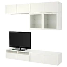 IKEA BESTÅ БЕСТО, шкаф для ТВ, комбин / стеклян дверцы, Белое / Ханвикенское белое прозрачное стекло, 240x42x231 см 894.123.52 фото