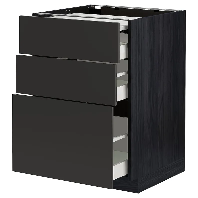 IKEA METOD МЕТОД / MAXIMERA МАКСИМЕРА, напольный шкаф с выдвиж панелью / 3ящ, черный / никебо матовый антрацит, 60x60 см 094.979.82 фото №1