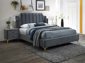 Кровать двуспальная бархатная SIGNAL MONACO, Bluvel 14 - серый, 160x200 см фото
