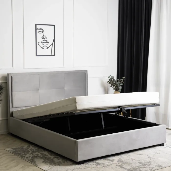 Кровать двуспальная бархатная MEBEL ELITE ANDRE Velvet, 160x200 см, светло-серый фото №2