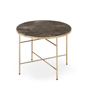 Журнальний стіл скляний круглий HALMAR ISABELLE, 60x60 см, темний мармур / шампань фото
