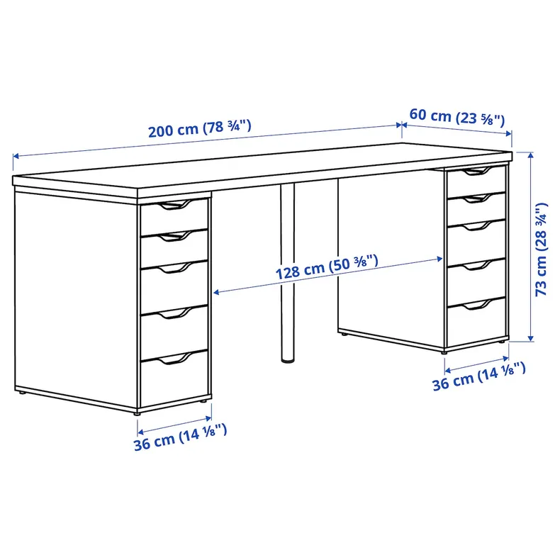 IKEA LAGKAPTEN ЛАГКАПТЕН / ALEX АЛЕКС, письмовий стіл, білий/чорно-коричневий, 200x60 см 994.176.22 фото №6