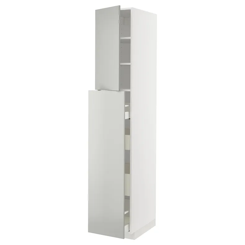 IKEA METOD МЕТОД / MAXIMERA МАКСІМЕРА, висока шафа / висувна сек / 4шх / 1дв / 2пл, білий / Хавсторп світло-сірий, 40x60x220 см 095.392.13 фото №1