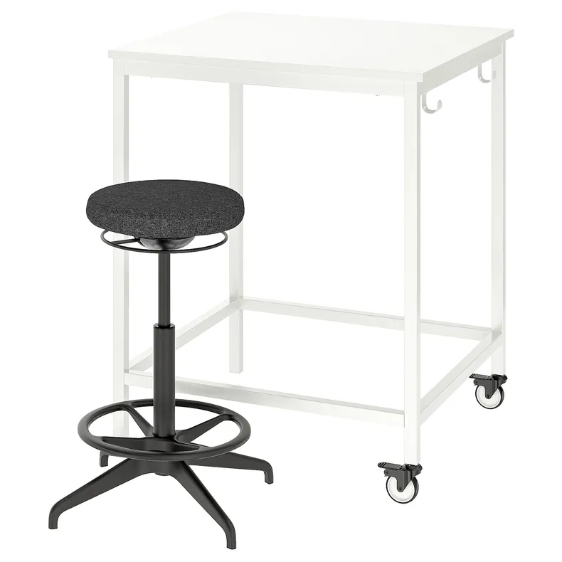 IKEA TROTTEN/LIDKULLEN ТРОТТЕН/ЛІДКУЛЛЕН, стіл+підставка д/роб сидячи/стоячи, білий/темно-сірий 194.945.39 фото №1