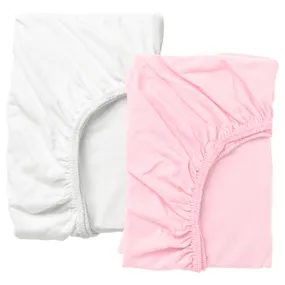 IKEA LEN ЛЕН, простыня натяжн для кроватки, белый / розовый, 60x120 см 603.201.88 фото