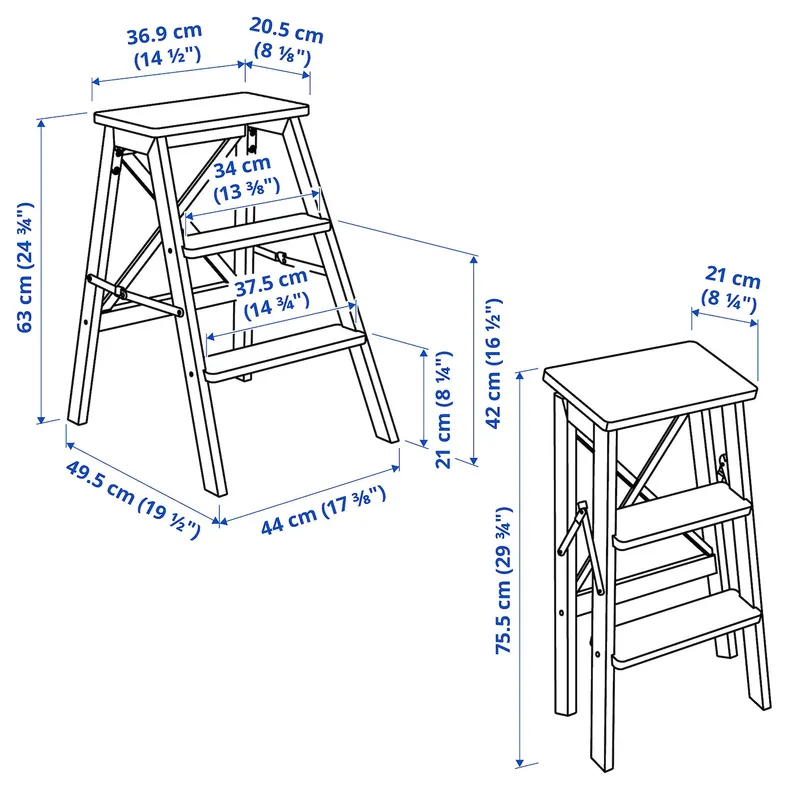 IKEA BEKVÄM БЕКВЭМ, стремянка, 3 ступеньки, бук, 63 см 901.904.11 фото №4