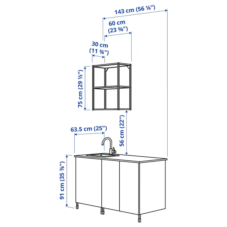 IKEA ENHET ЕНХЕТ, кухня, білий, 143x63.5x222 см 793.372.35 фото №2