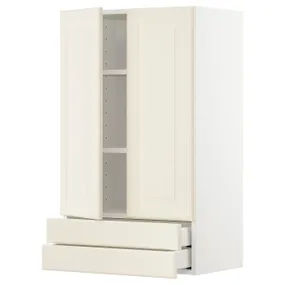 IKEA METOD МЕТОД / MAXIMERA МАКСИМЕРА, навесной шкаф / 2дверцы / 2ящика, белый / бодбинские сливки, 60x100 см 094.637.36 фото