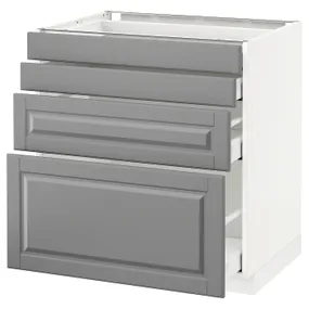 IKEA METOD МЕТОД / MAXIMERA МАКСИМЕРА, напольн шкаф 4 фронт панели / 4 ящика, белый / бодбинский серый, 80x60 см 190.499.78 фото
