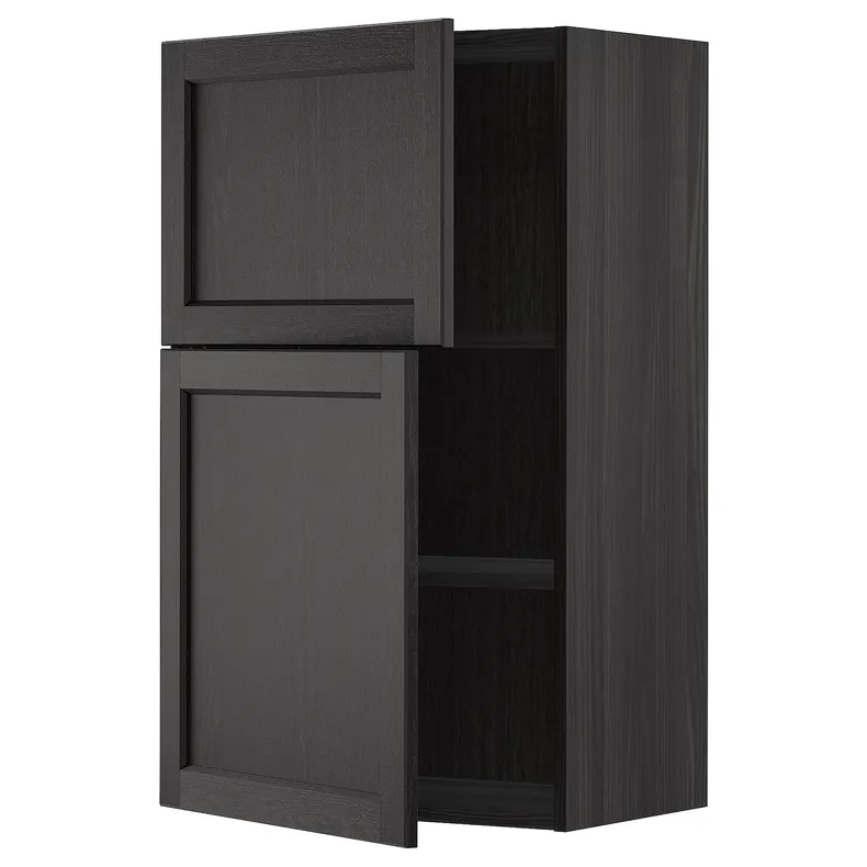 IKEA METOD МЕТОД, навесной шкаф с полками / 2дверцы, черный / Лерхиттан с черными пятнами, 60x100 см 894.580.43 фото №1