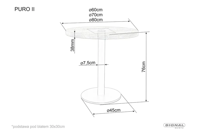 Стіл круглий SIGNAL PURO II, дуб / чорний, 80x80 фото №3