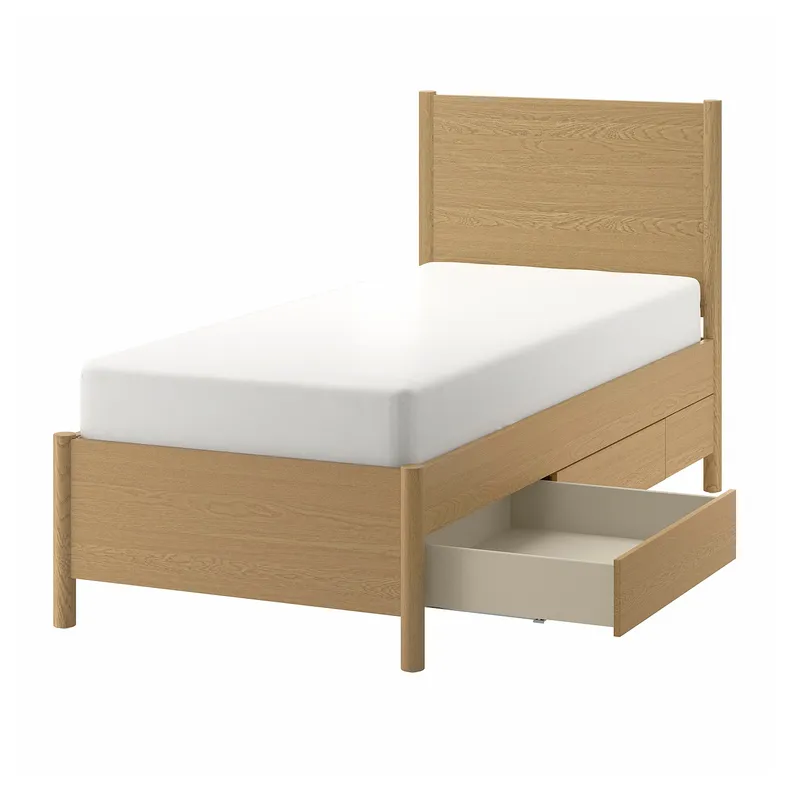 IKEA TONSTAD ТОНСТАД, каркас кровати с ящиками, okl дуб/Лурёй, 90x200 см 094.966.47 фото №1