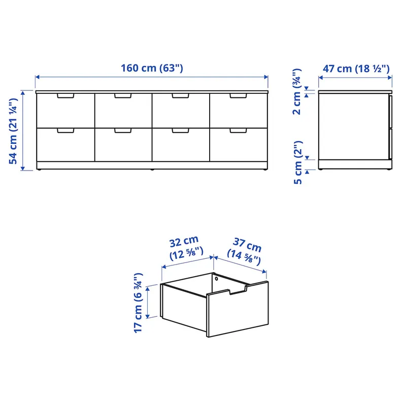 IKEA NORDLI НОРДЛИ, комод с 8 ящиками, белый, 160x54 см 592.395.04 фото №5