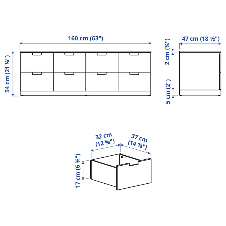 IKEA NORDLI НОРДЛІ, комод із 8 шухлядами, білий, 160x54 см фото №5