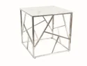 Журнальный столик стеклянный SIGNAL ESCADA B II, 55x55 см, белый мрамор / серебро фото thumb №1