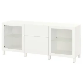 IKEA BESTÅ БЕСТО, комбинация для хранения с ящиками, белое прозрачное стекло Lappviken / Sindvik / Stubbarp, 180x42x74 см 493.026.85 фото