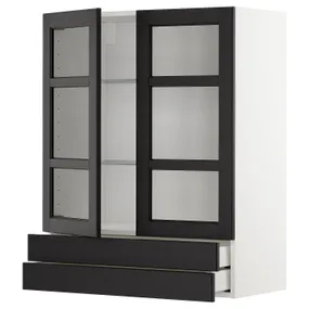 IKEA METOD МЕТОД / MAXIMERA МАКСИМЕРА, навесной шкаф / 2 стекл двери / 2 ящика, белый / Лерхиттан с черными пятнами, 80x100 см 294.589.08 фото