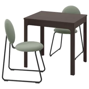 IKEA EKEDALEN ЭКЕДАЛЕН / MÅNHULT МОНХУЛЬТ, стол и 2 стула, темно-коричневый / хакебо серо-зеленый, 80 / 120 см 695.059.17 фото