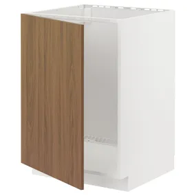 IKEA METOD МЕТОД, напольный шкаф для мойки, белый / Имитация коричневого ореха, 60x60 см 695.197.64 фото