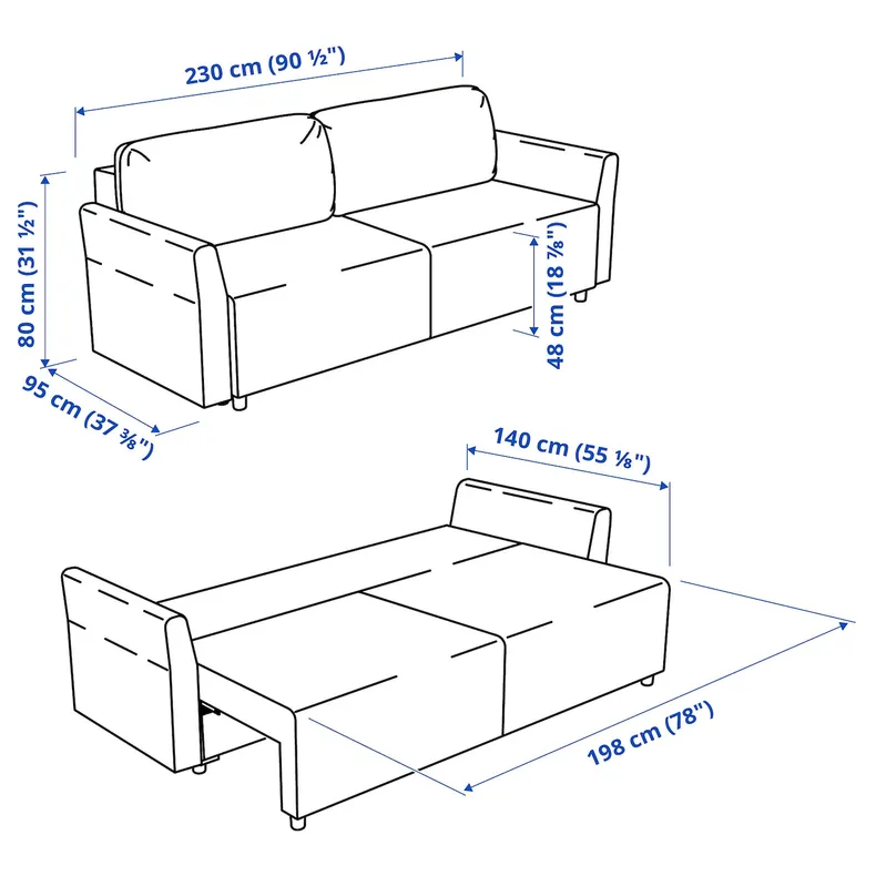 IKEA BRISSUND БРІССУНД, 3-місний диван-ліжко, Хакебо світло-бірюзовий 505.808.60 фото №8