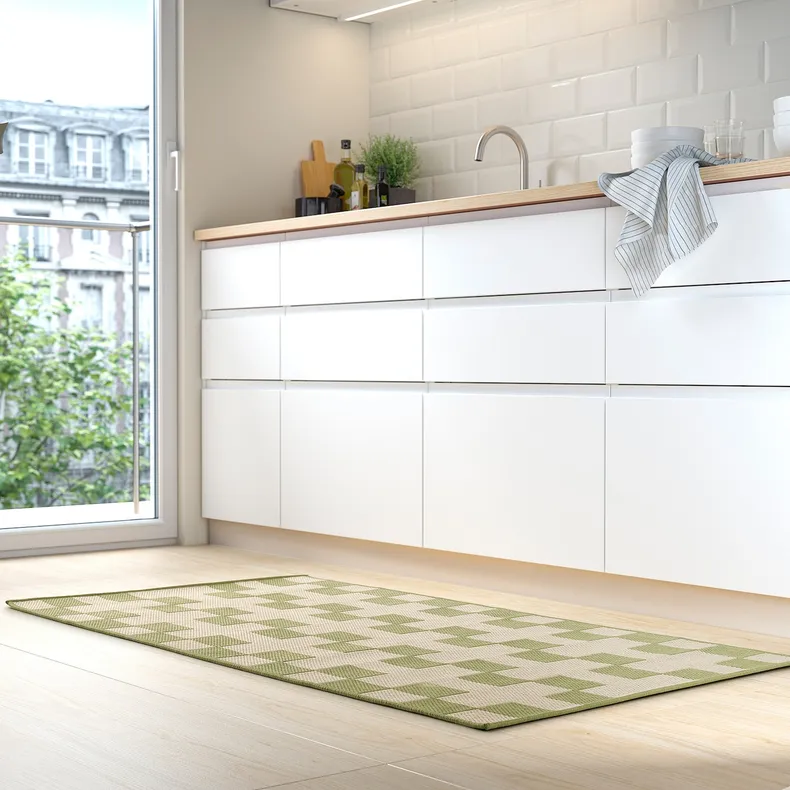 IKEA GÅNGSTIG ГОНГСТІГ, кухонний килимок, плоский тканий зелений / кремовий, 80x150 см 105.781.47 фото №4