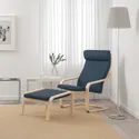 IKEA POÄNG ПОЭНГ, кресло с табуретом для ног, Шпон дуба, окрашенный в белый / темно-синий цвет 794.842.93 фото thumb №2