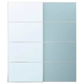 IKEA MEHAMN/AULI МЕХАМН/АУЛІ, розсувні дверцята, 2 шт., алюмінієве дзеркало 2шт/світло-блакитне дзеркало, 200x236 см 895.521.87 фото