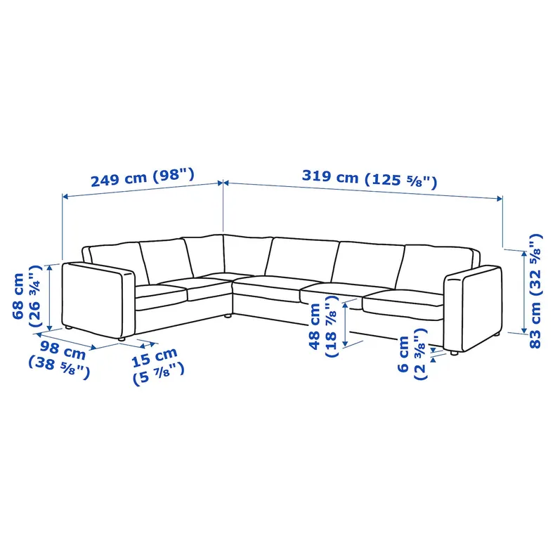 IKEA VIMLE ВІМЛЕ, кутовий диван, 5-місний, Саксемара чорно-синя 493.996.87 фото №7