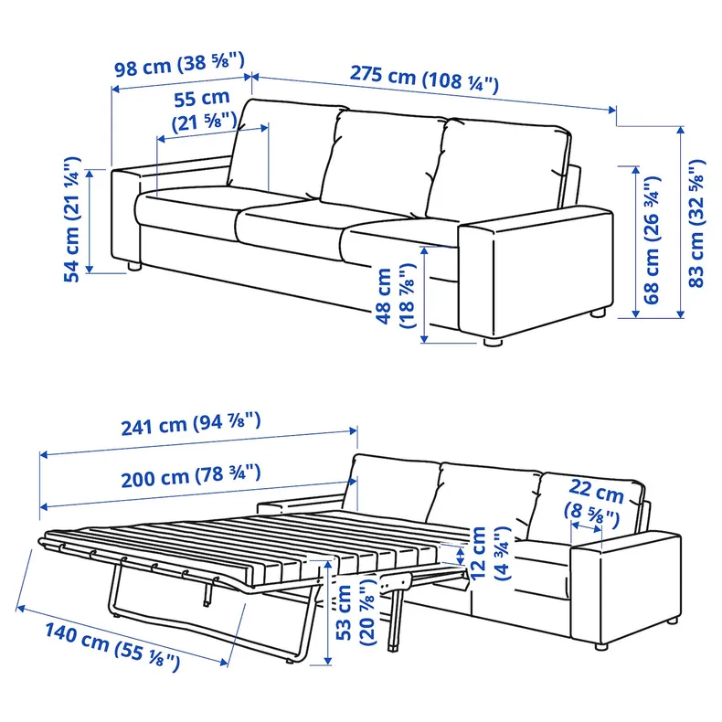 IKEA VIMLE ВИМЛЕ, 3-местный диван-кровать, с широкими подлокотниками / Саксемара светло-голубой 395.372.36 фото №9